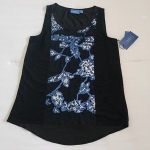 Black Women's Simply Vera Wang Sleeveless Sze Med Blouse. Sequins /Sheer. NWT